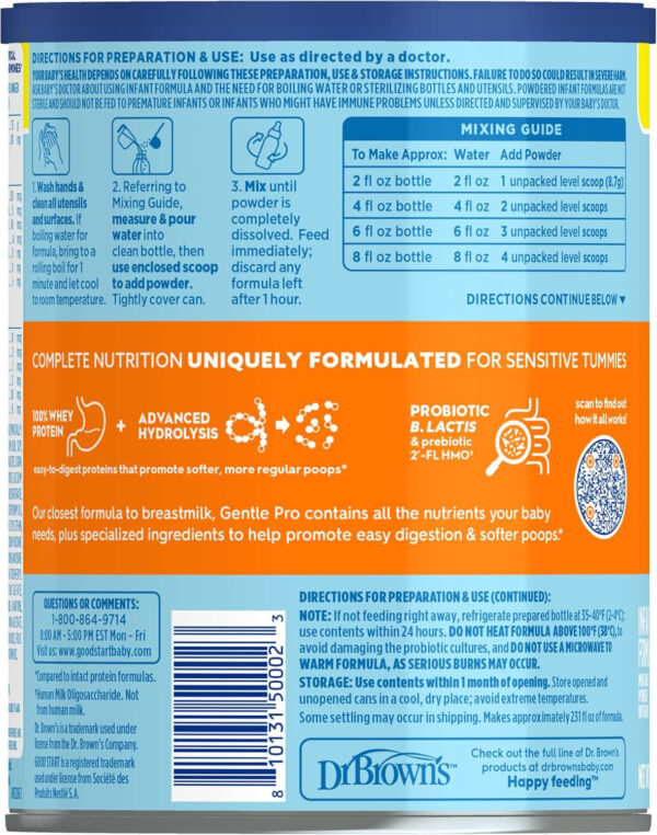 Good Start | Dr. Brown’s Gentle Pro, Baby Formula Powder, For Sensitive Tummies, Easy Digestion and Softer Poops, Infant Formula with Probiotics, DHA, Non-GMO, 32 OZ