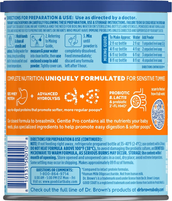Good Start | Dr. Brown’s Gentle Pro, Baby Formula Powder, For Sensitive Tummies, Easy Digestion and Softer Poops, Infant Formula with Probiotics, DHA, Non-GMO, 32 OZ