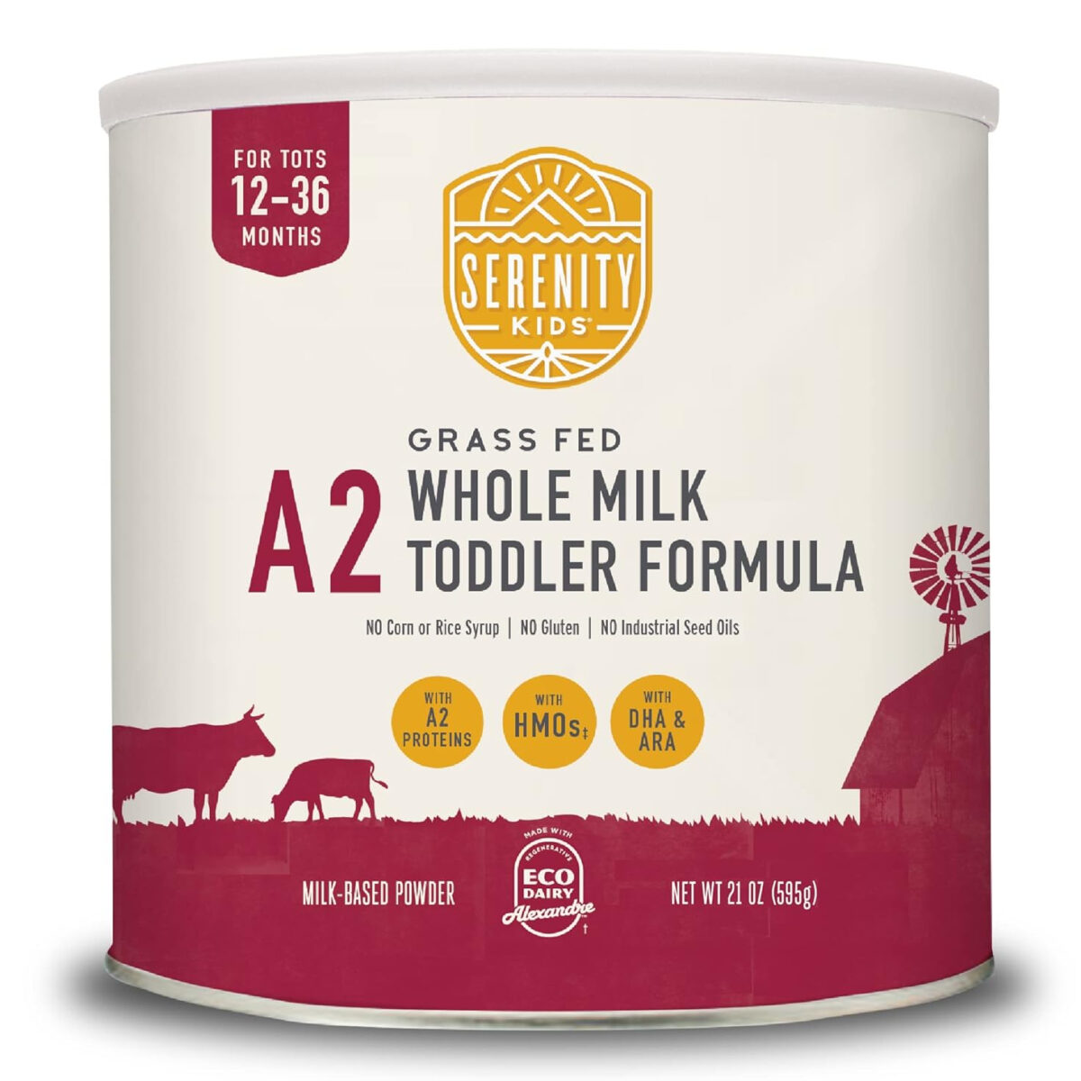 Serenity Kids 12-36 Months A2 Whole Milk Toddler Formula Powder - Organic Grass-Fed Milk Powder with Prebiotics & DHA & ARA for Brain & Eye Support - Clean Label Purity Award Certified - 21 Oz, 1 Pack