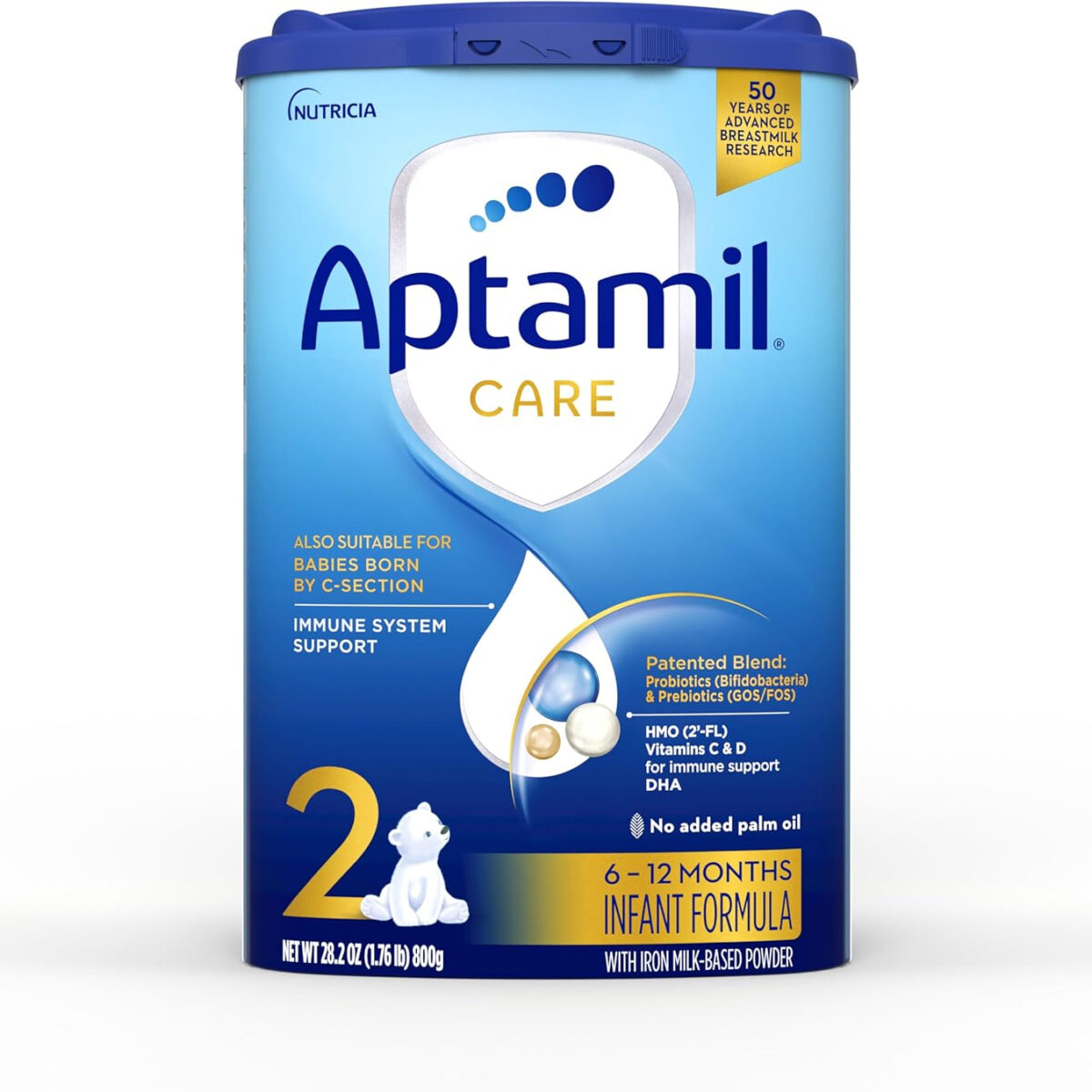 Aptamil Care Stage 2, Milk Based Powder Infant Formula for 6+ Months, Also for C-section born babies, with DHA & ARA, Omega 3 & 6, Prebiotics, Contains No Palm Oil, 28.2 Ounces, Packaging May Vary
