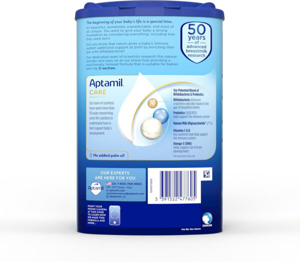 Aptamil Care Stage 2, Milk Based Powder Infant Formula for 6+ Months, Also for C-section born babies, with DHA & ARA, Omega 3 & 6, Prebiotics, Contains No Palm Oil, 28.2 Ounces, Packaging May Vary