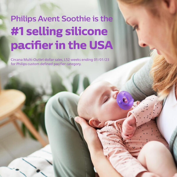 Philips Avent Soothie Orthodontic Baby Pacifiers, 100% Silicone Pacifiers, One Piece, BPA-Free, for Babies 0-3 Months, Green, 4 Pack, Model SCF190/41