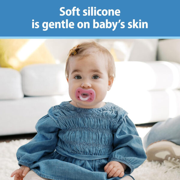 Dr. Brown's Advantage One-Piece Silicone Baby Pacifier, Fully Symmetrical Soother, Dark Blue/Light Blue/Orange, 6-18m, BPA Free, 3 Pack