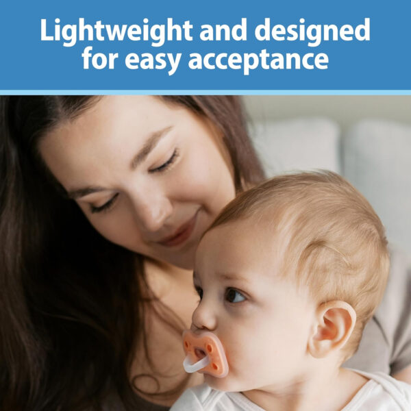 Dr. Brown's Advantage One-Piece Silicone Baby Pacifier, Fully Symmetrical Soother, Dark Blue/Light Blue/Orange, 6-18m, BPA Free, 3 Pack