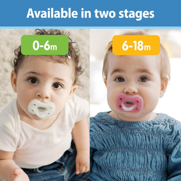 Dr. Brown's Advantage One-Piece Silicone Baby Pacifier, Fully Symmetrical Soother, Dark Blue/Light Blue/Orange, 6-18m, BPA Free, 3 Pack