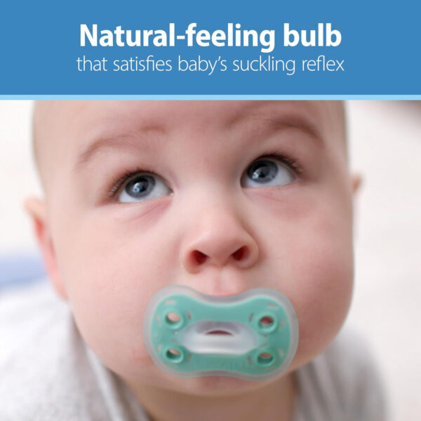 Dr. Brown's Advantage One-Piece Silicone Baby Pacifier, Fully Symmetrical Soother, Dark Blue/Light Blue/Orange, 6-18m, BPA Free, 3 Pack