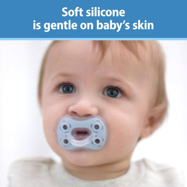 Dr. Brown's Advantage One-Piece Silicone Baby Pacifier, Fully Symmetrical Soother, Dark Blue/Light Blue/Orange, 6-18m, BPA Free, 3 Pack