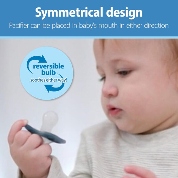 Dr. Brown's Advantage One-Piece Silicone Baby Pacifier, Fully Symmetrical Soother, Dark Blue/Light Blue/Orange, 6-18m, BPA Free, 3 Pack