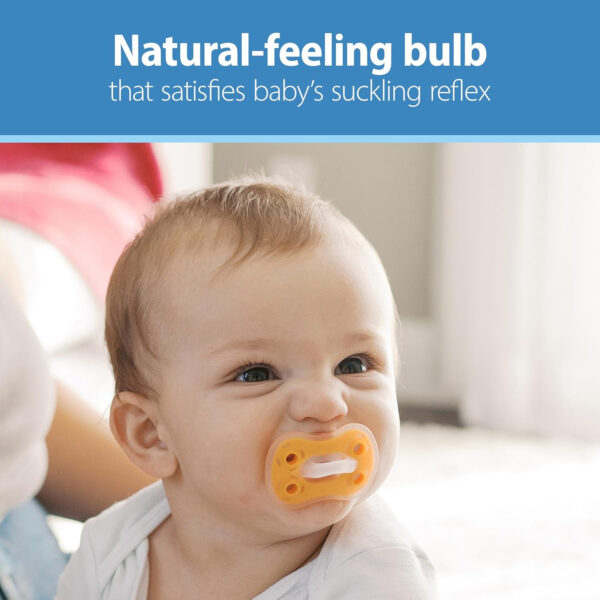 Dr. Brown's Advantage One-Piece Silicone Baby Pacifier, Fully Symmetrical Soother, Dark Blue/Light Blue/Orange, 6-18m, BPA Free, 3 Pack