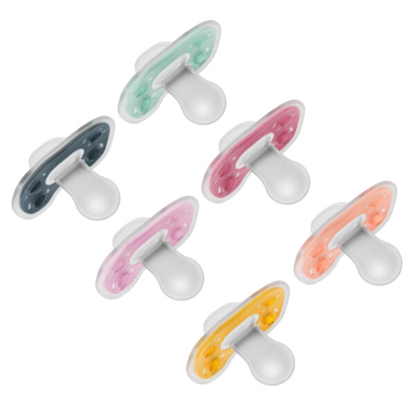 Dr. Brown's Advantage One-Piece Silicone Baby Pacifier, Fully Symmetrical Soother, Dark Blue/Light Blue/Orange, 6-18m, BPA Free, 3 Pack