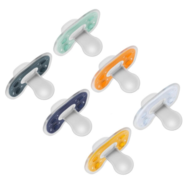 Dr. Brown's Advantage One-Piece Silicone Baby Pacifier, Fully Symmetrical Soother, Dark Blue/Light Blue/Orange, 6-18m, BPA Free, 3 Pack