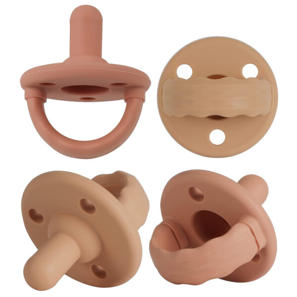 Soother Pacifier,Food Grade Silicone Pacifiers with Handle & 3 Holes for Added Safety, BPA Free, 4-Pack (Sage x2 / Ether x2)