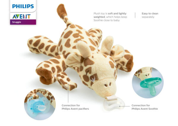 Philips AVENT Soothie Snuggle Pacifier Holder with Detachable Pacifier, 0m+, Elephant, SCF347/03- 1 Count (Pack of 1)