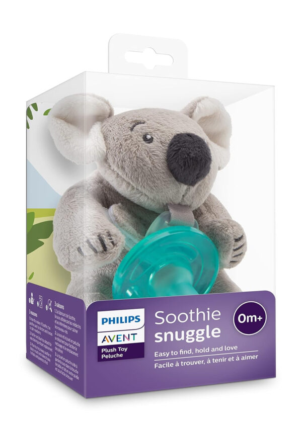 Philips AVENT Soothie Snuggle Pacifier Holder with Detachable Pacifier, 0m+, Elephant, SCF347/03- 1 Count (Pack of 1)