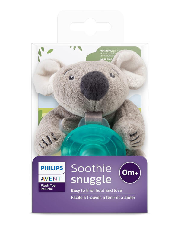 Philips AVENT Soothie Snuggle Pacifier Holder with Detachable Pacifier, 0m+, Elephant, SCF347/03- 1 Count (Pack of 1)