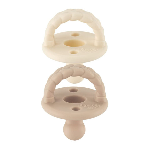 Itzy Ritzy Silicone Orthodontic Pacifiers - Itzy Soother Pacifiers with Collapsible Handle & Two Air Holes for Added Safety, Baby Pacifier For Ages 0-6 Months (Ballet Slipper & Primrose)