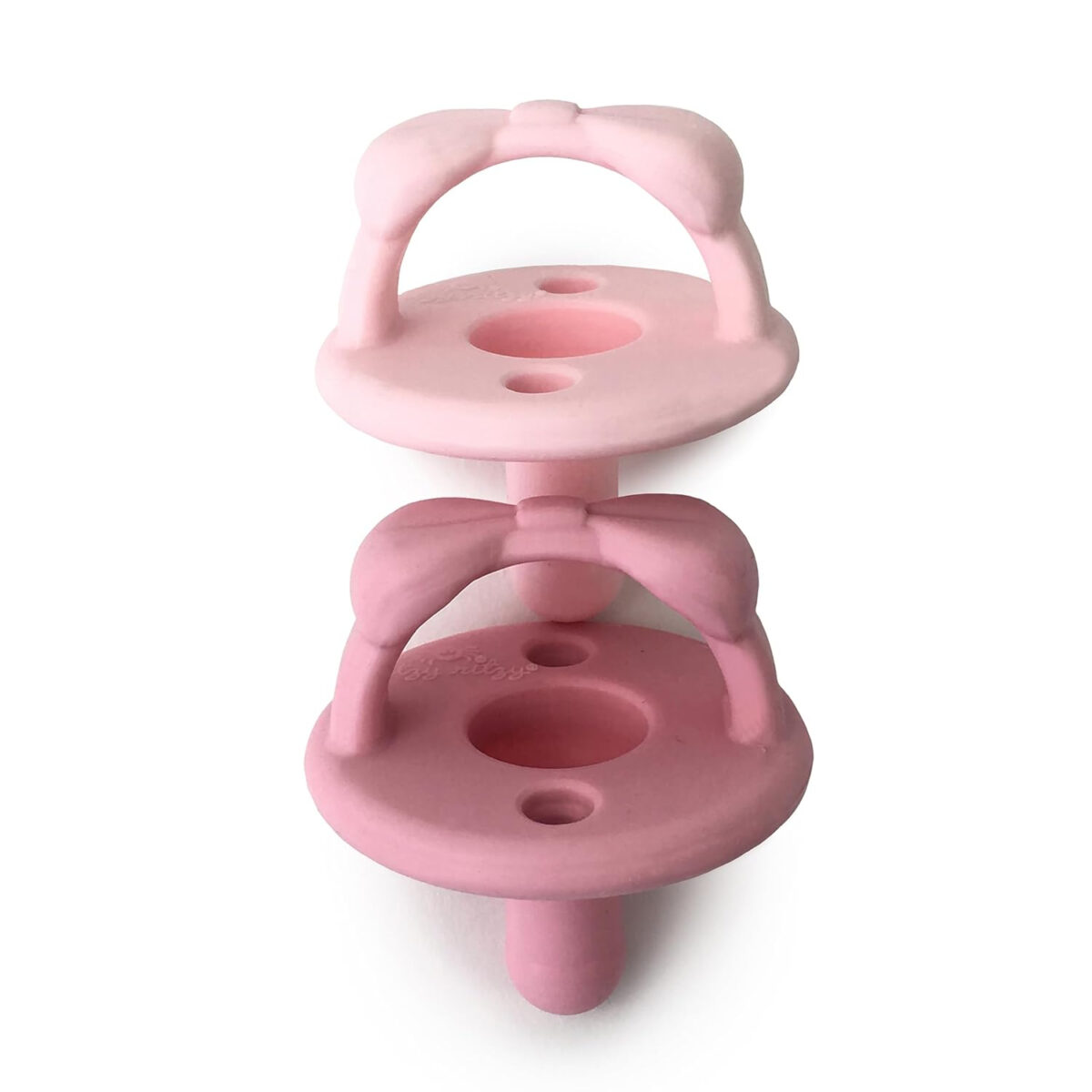 Itzy Ritzy Silicone Pacifiers for Ages 6-18 Months - Itzy Soother Pacifiers Feature Collapsible Handle & Two Air Holes for Added Safety Set of 2 in Light Pink & Dark Pink, Ages 6-18 Months