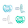 Tommee Tippee Ultra-Light Silicone Pacifier, 0-6 Months, Symmetrical One-Piece Design, BPA-Free Silicone Binkies, Clear/Blue/Green, Pack of 4