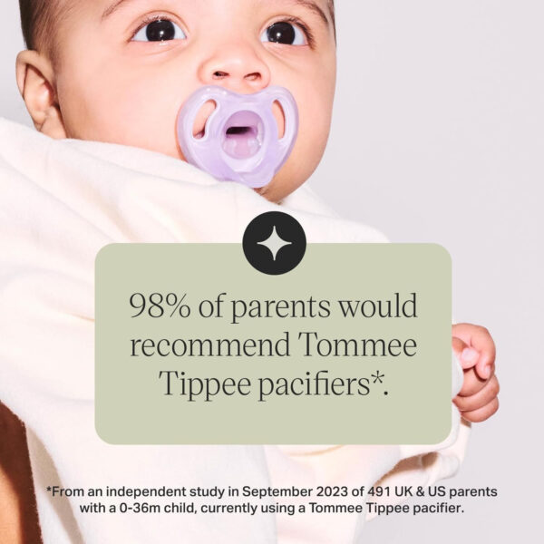 Tommee Tippee Ultra-Light Silicone Pacifier, 0-6 Months, Symmetrical One-Piece Design, BPA-Free Silicone Binkies, Clear/Blue/Green, Pack of 4