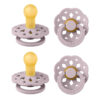 688a9a2dd26ab3b705a335ddf3b98e15345a088ea8d16f55f0300.jpg BIBS Boheme Soother 4-Pack. BPA Free Dummy Pacifier, Round Nipple. Natural Rubber Latex, Made in Denmark, Size 2 (6-18 Months), Dusky Lilac Mix