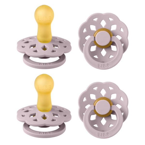 688a9a32ef7d83c254cab59ce23c4cc48f127ced52ce8ef9be9e8.jpg BIBS Boheme Soother 4-Pack. BPA Free Dummy Pacifier, Round Nipple. Natural Rubber Latex, Made in Denmark, Size 2 (6-18 Months), Dusky Lilac Mix