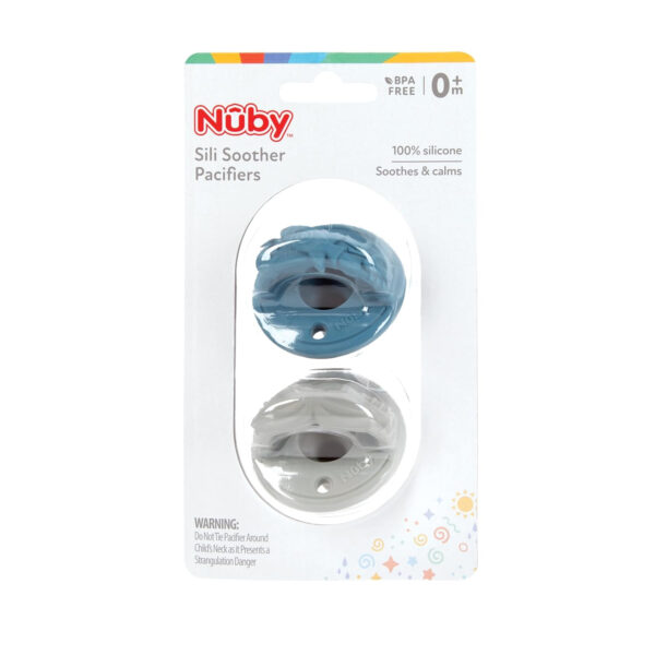 Nuby 3-D Sili Soother Pacifiers with Soft Handle and Two Safety Air Holes, 2 Pack, 0+ Months, Purple Bow and Pink Flowers