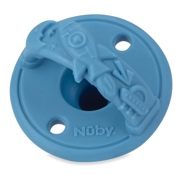 Nuby 3-D Sili Soother Pacifiers with Soft Handle and Two Safety Air Holes, 2 Pack, 0+ Months, Purple Bow and Pink Flowers