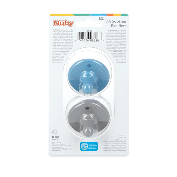 Nuby 3-D Sili Soother Pacifiers with Soft Handle and Two Safety Air Holes, 2 Pack, 0+ Months, Purple Bow and Pink Flowers