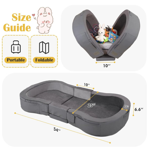 ENITYA Toddler Travel Bed, Foldable Floor Cot with Washable Cover for Travel, Camping, Home, Portable Crib for Kids Aged 18M–5Y, Easy to Use, Kids Cot for Sleeping, Grey