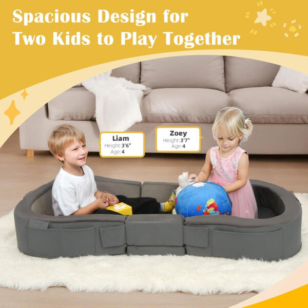 ENITYA Toddler Travel Bed, Foldable Floor Cot with Washable Cover for Travel, Camping, Home, Portable Crib for Kids Aged 18M–5Y, Easy to Use, Kids Cot for Sleeping, Grey