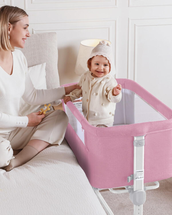 Larex Baby Bassinet, 3 in 1 Bassinets Bedside Sleeper for Newborn, Portable Crib Adjustable 7 Height Bedside Bassinet with Mattress and Wheels Khaki