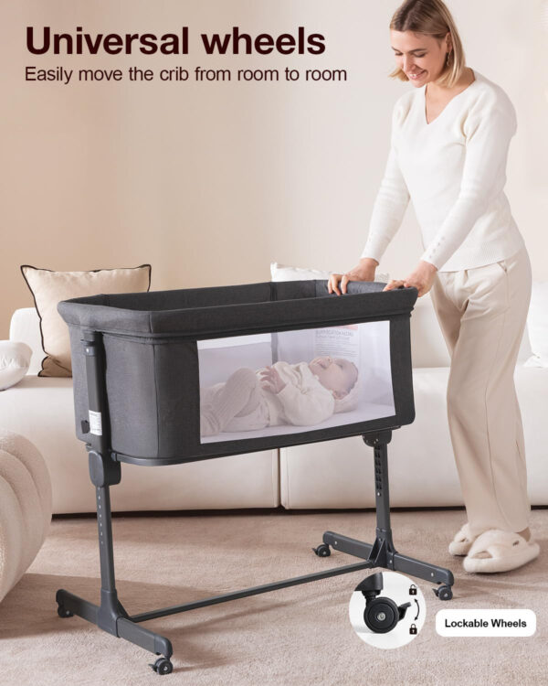 Larex Baby Bassinet, 3 in 1 Bassinets Bedside Sleeper for Newborn, Portable Crib Adjustable 7 Height Bedside Bassinet with Mattress and Wheels Khaki