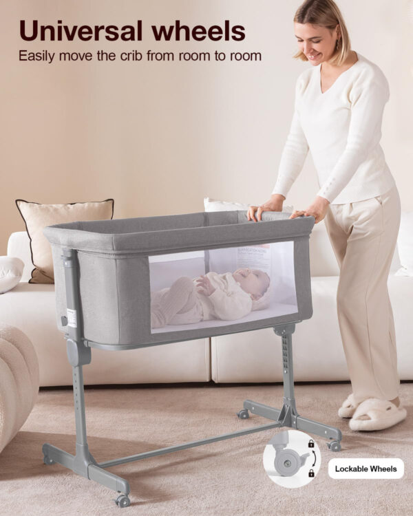 Larex Baby Bassinet, 3 in 1 Bassinets Bedside Sleeper for Newborn, Portable Crib Adjustable 7 Height Bedside Bassinet with Mattress and Wheels Khaki