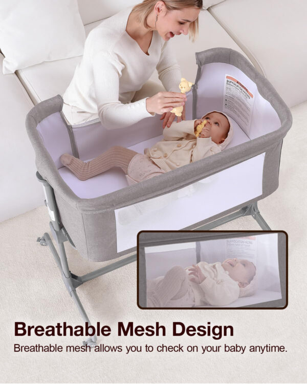 Larex Baby Bassinet, 3 in 1 Bassinets Bedside Sleeper for Newborn, Portable Crib Adjustable 7 Height Bedside Bassinet with Mattress and Wheels Khaki