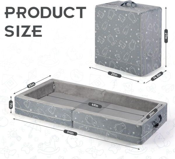 100% Cotton Lining Portable Foldable Toddler Travel Bed - Soft Foam Floor Bed with Washable Cover, Safe and Comfortable Toddler Crib, Ocean Blue