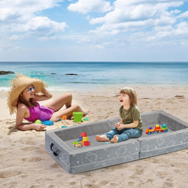 100% Cotton Lining Portable Foldable Toddler Travel Bed - Soft Foam Floor Bed with Washable Cover, Safe and Comfortable Toddler Crib, Ocean Blue