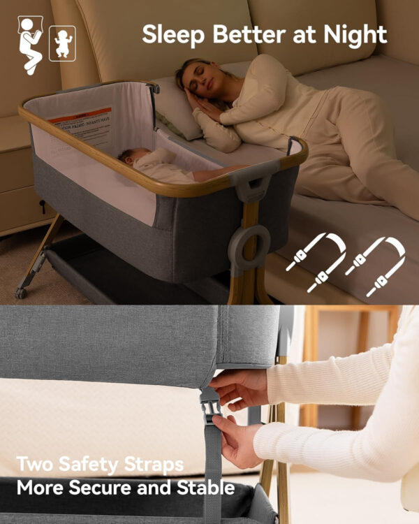 Larex Baby Bassinet Bedside Sleeper for Baby, Baby Crib Bed for Newborn Infant, Bedside Bassinet with Wheels, 5 Adjustable Height, Mosquito Net, Breathable Mattress and Mesh, Storage Basket and Bag