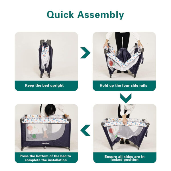 Pamo Babe Travel Foldable Portable Bassinet Baby Infant Comfortable Play Yard Crib Cot with Soft Mattress Breathable Mesh Walls, and Carry Bag Blue