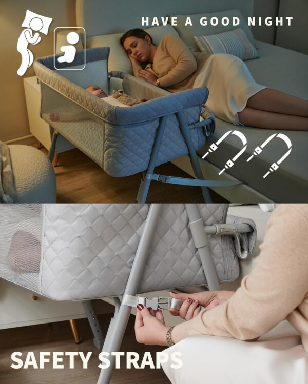 Bassinet Bedside Sleeper, Baby Crib for Newborn, Baby Bassinets Bedside Sleeper with 4 Auto-Lock & Adjustable Height, Breathable Mesh & Mattress, Bedside Bassinet