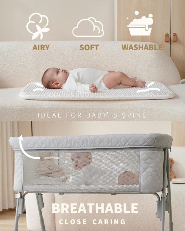 Bassinet Bedside Sleeper, Baby Crib for Newborn, Baby Bassinets Bedside Sleeper with 4 Auto-Lock & Adjustable Height, Breathable Mesh & Mattress, Bedside Bassinet
