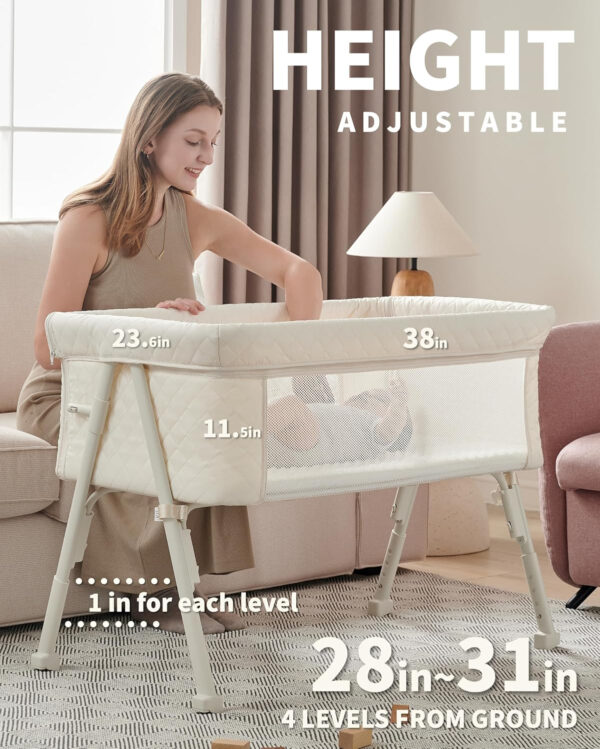 Bassinet Bedside Sleeper, Baby Crib for Newborn, Baby Bassinets Bedside Sleeper with 4 Auto-Lock & Adjustable Height, Breathable Mesh & Mattress, Bedside Bassinet