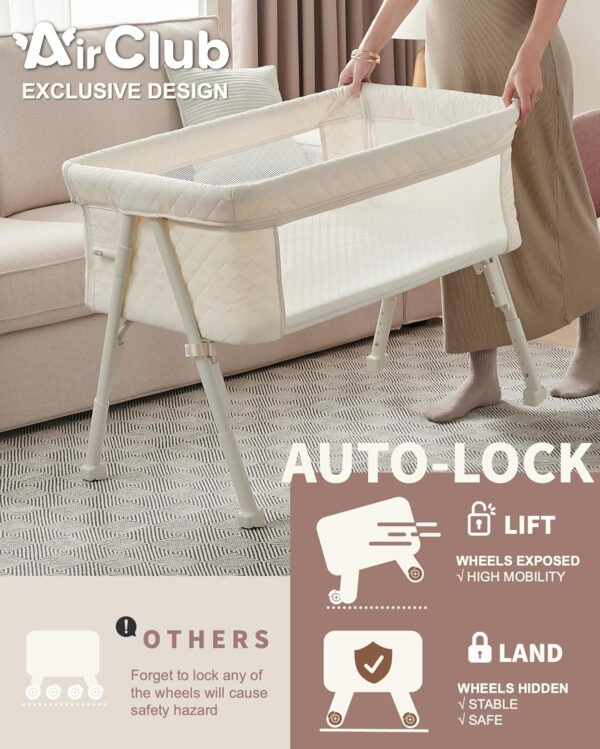 Bassinet Bedside Sleeper, Baby Crib for Newborn, Baby Bassinets Bedside Sleeper with 4 Auto-Lock & Adjustable Height, Breathable Mesh & Mattress, Bedside Bassinet