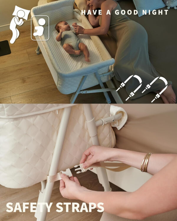 Bassinet Bedside Sleeper, Baby Crib for Newborn, Baby Bassinets Bedside Sleeper with 4 Auto-Lock & Adjustable Height, Breathable Mesh & Mattress, Bedside Bassinet