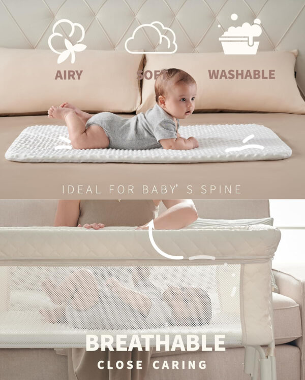 Bassinet Bedside Sleeper, Baby Crib for Newborn, Baby Bassinets Bedside Sleeper with 4 Auto-Lock & Adjustable Height, Breathable Mesh & Mattress, Bedside Bassinet