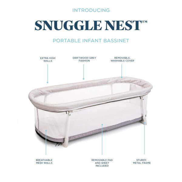 688a9d3fee0c8e81306dadac787947dfa5bd56b39bfddae24fc42.jpg Baby Delight Snuggle Nest Bassinet, Portable Baby Bed, for Infants 0 – 5 Months, Driftwood Grey