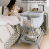 Fodoss Baby Bassinet Bedside Sleeper with Wheels and Storage Tray,4-Sided Mesh Bedside Bassinet for Infant/Newborn,7 Height Adjustable Easy Folding Bedside Crib
