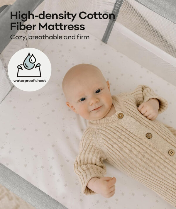 Fodoss Baby Bassinet Bedside Sleeper with Wheels and Storage Tray,4-Sided Mesh Bedside Bassinet for Infant/Newborn,7 Height Adjustable Easy Folding Bedside Crib