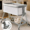 Fodoss Baby Bassinet Bedside Sleeper with Wheels and Storage Tray,4-Sided Mesh Bedside Bassinet for Infant/Newborn,7 Height Adjustable Easy Folding Bedside Crib