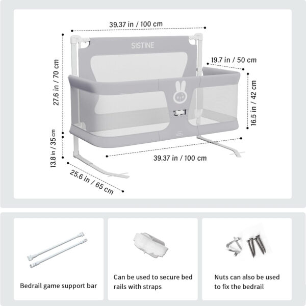 SISTINE Co Sleeper for Baby in Bed,3 in 1 Crib Side Bed Guard,Cosleeping Baby,Crib Sleeping Together,Infant/Baby Boy/Girl,Gray