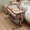 3 in 1 Baby Crib, Bassinet Bedside Crib Adjustable Portable Bed for Infant,Baby Newborn Must Have Bed,Khaki